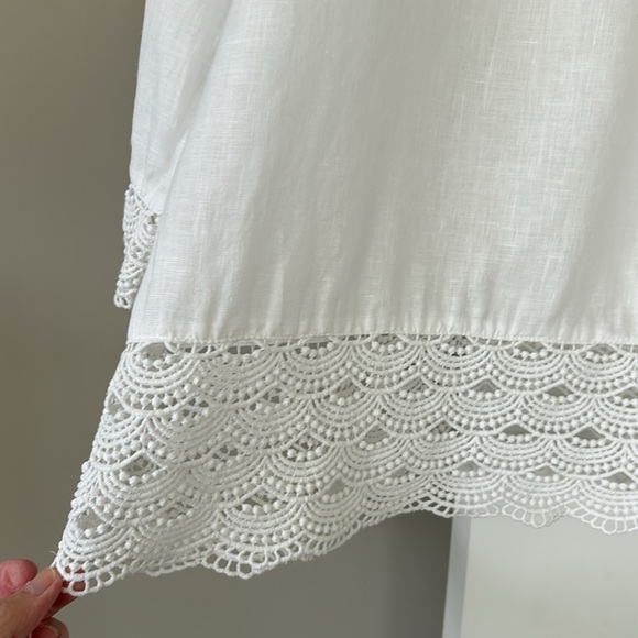 J Crew Scalloped Edge Crochet Lace Trimmed Linen Peasant Blouse White Small - Picture 9 of 11